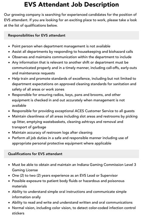 evs job description.
